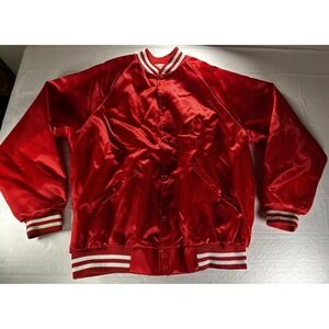 Vintage 1980's Cardinal Jacket Mens XL Red Satin Bomber Snap Front Made in USA